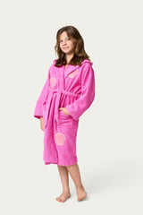 Pink Badú mermaid bathrobe with shell design patches / roze zeemeermin kinderbadjas 