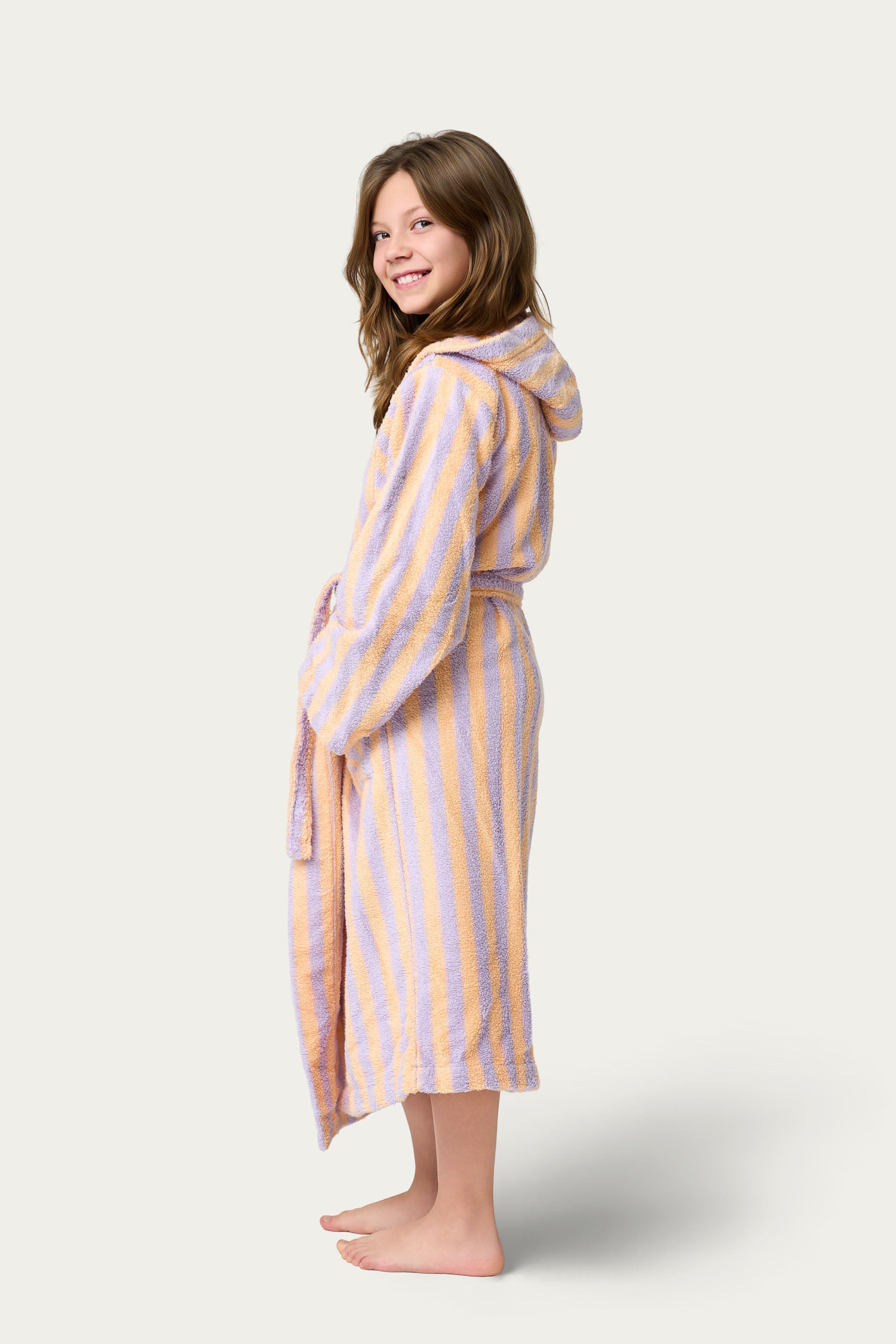 Pastel striped kids bathrobe lilac orange